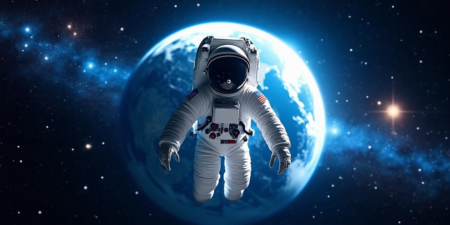 Space background with astronaut and Earth